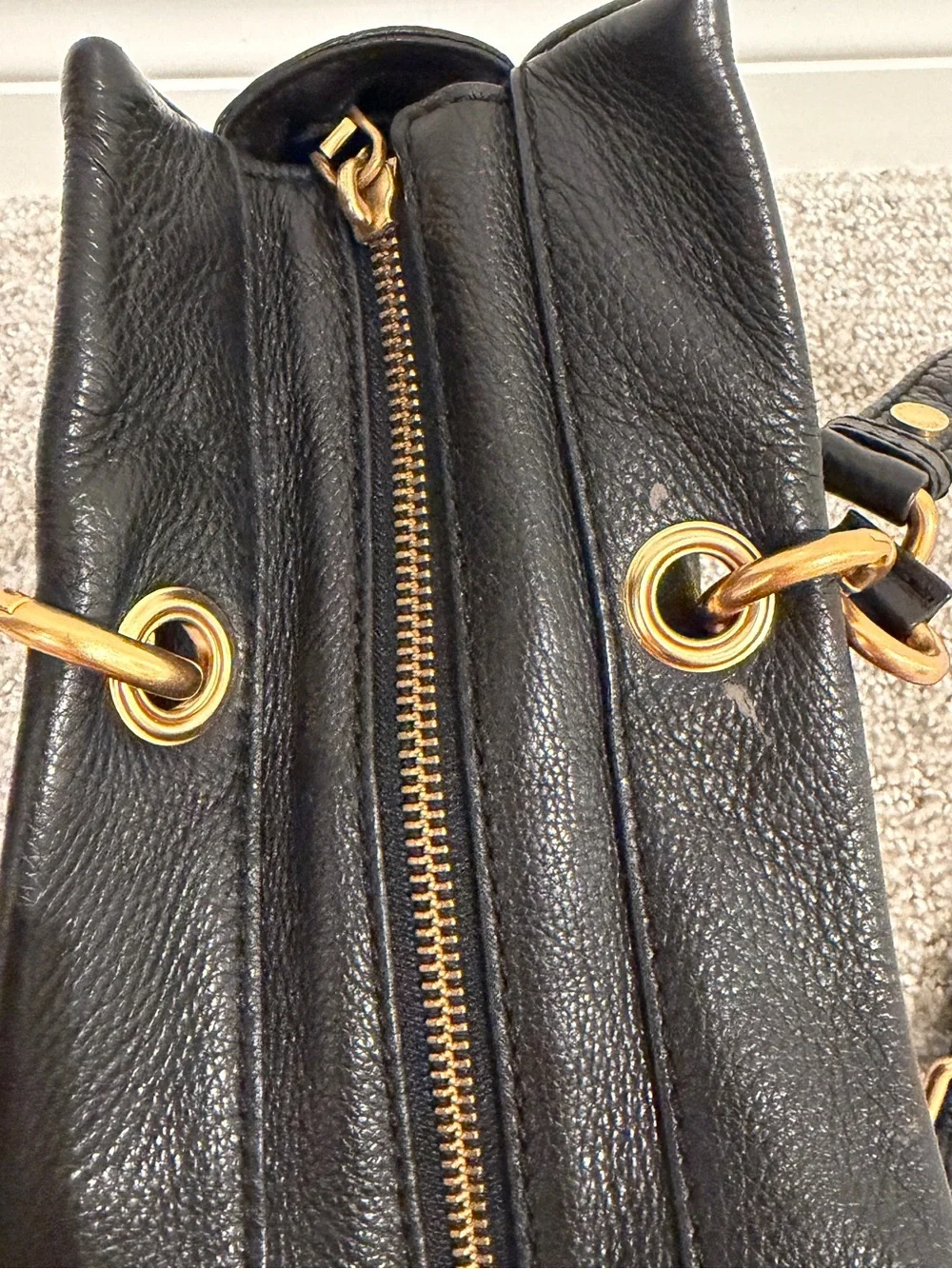 Marc by Marc Jacobs Black Leather Satchel with Gold Hardware Accents